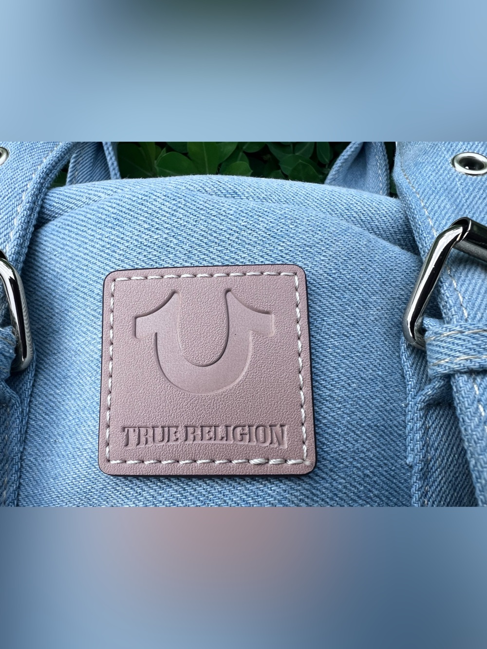 NWT True Religion Multipatch Light blue denim satchel bag with buckle detail - Picture 11 of 13